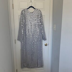 ASOS Silver Sequin Long Sleeve Dress